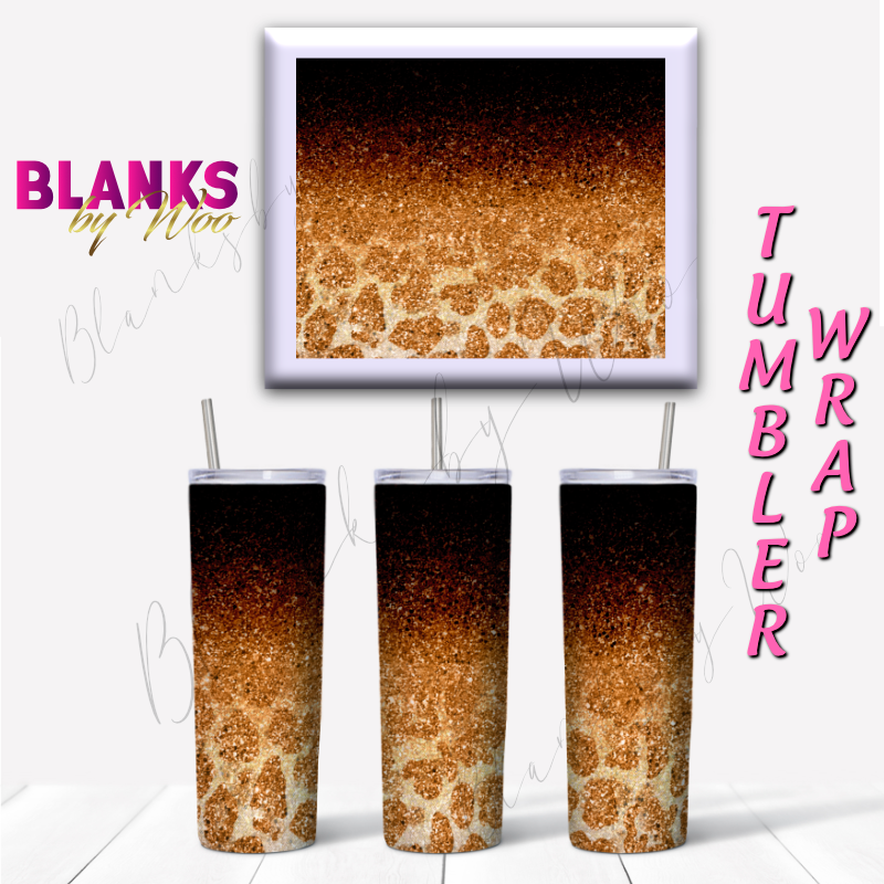 Cheetah Glitter Ombre Tumbler Wrap - Copper