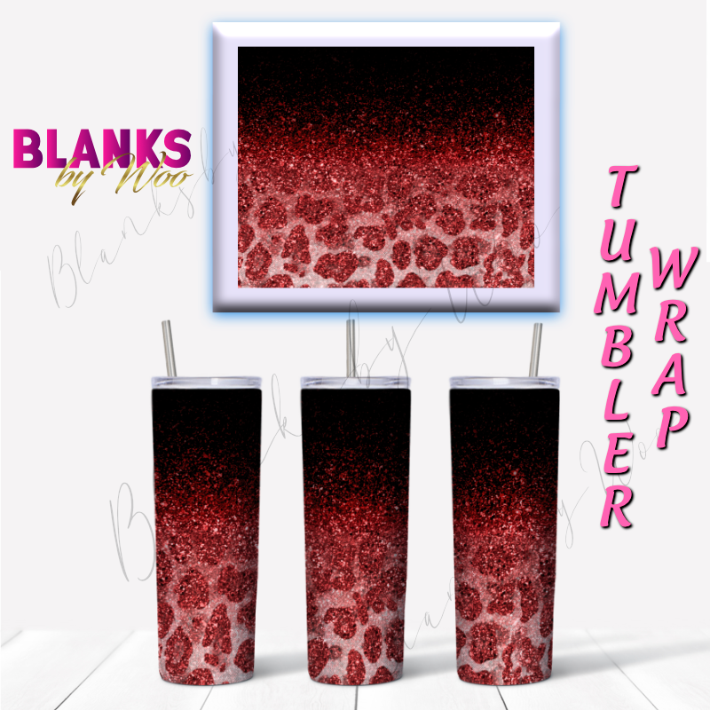 Cheetah Glitter Ombre Tumbler Wrap - Maroon