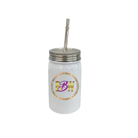 Sublimation Stainless Steel Mason Jar 17 oz. (no handle) with Metal Straw