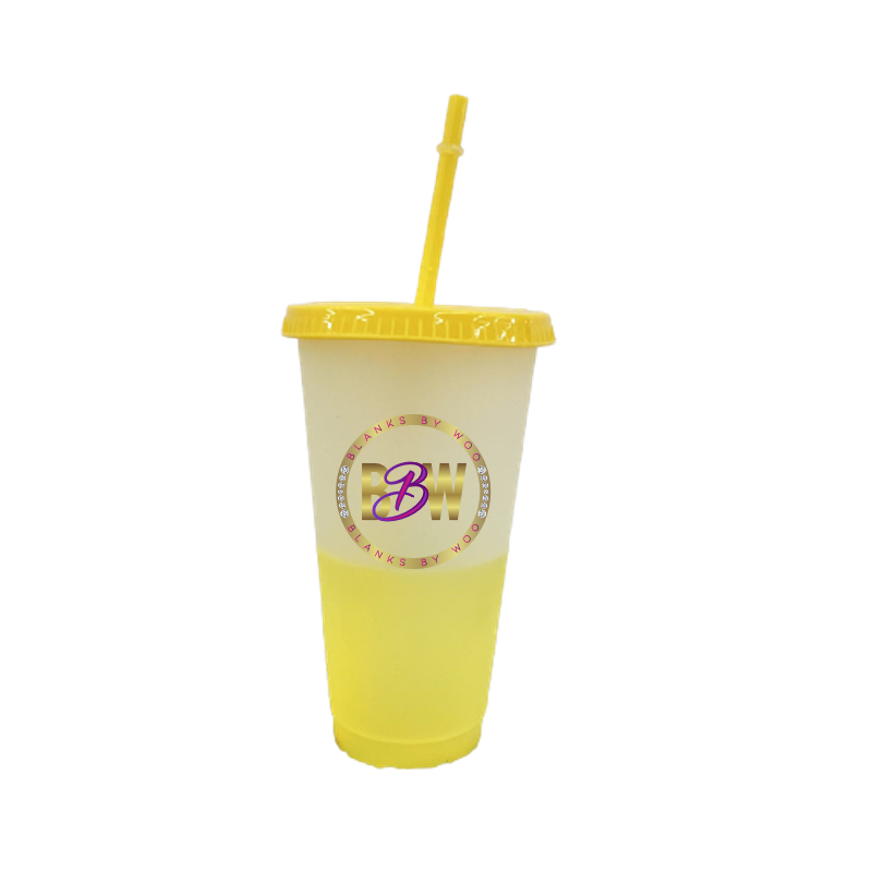 Yellow Color Changing Cups, Free straw brush